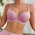 Sujetador push-up rosa sexy con acabado liso y tiras decorativas delanteras - 34/75B / Tops / Rosa