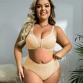 Comfortable plus size nude lingerie set featuring front closure wireless bra and high waist panties - 0XL / Top And Bottom / Off White