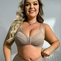 Detailed view of women's plus size seamless front-closure bra with wire-free full coverage - 0XL / Tops / Khaki