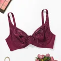 Elegant burgundy floral lace push-up bra for women featuring large size and underwire support - 38/85C / Tops / Burgundy