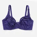 Detailed macro view of elegant purple floral lace on an ultra-thin underwire bra. - 36/80C / Tops / Blue