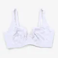 Detailed view of the intricate floral lace and underwire on a white plus-size bra - White