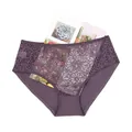 Sexy purple floral lace mid-waist panties for women featuring a stylish transparent design - Deep purple