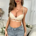 Sexueller französischer beige Spitzen-Push-up-BH für Damen mit zarten Blumenmustern - 36/80B / Oberteile / Gebrochenes Weiß