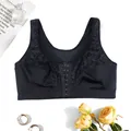 Elegant black plus size front closure wireless lace bra for full coverage and support - 0XL / Tops / Black