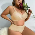 Beige plus size wireless lingerie set with front closure bra and mid-waist panty - 0XL / Top And Bottom / Off White