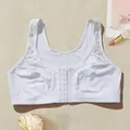Elegant white plus size lace bra featuring a front closure and wire-free support design - 0XL / Tops / White