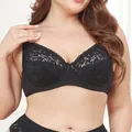 Elegant black lace plus-size full cup bra with breathable mesh design - 38/85D / Tops / Black