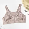 High-quality seamless plus size lace bra featuring front hook closure in nude pink color - 0XL / Tops / Khaki