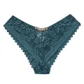 Detailed view of sexy teal green lace panties with sparkling rhinestone chain accent - S / Bottoms / Green