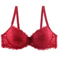 Elegant red lace full cup push-up bra featuring delicate bow detail and adjustable straps - 34/75D / Tops / Red