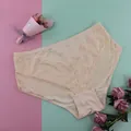 High-stretch seamless mid-waist beige lace panties for comfortable plus size women wear - 3XL / Bottoms / Beige