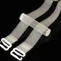Pair of 1.2cm wide transparent invisible bra straps with white plastic hooks on black - One Size / Frosted