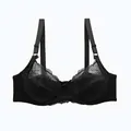 Elegant black plus size full cup bra featuring delicate floral lace and semi-sheer mesh detail - 38/85D / Tops / Black