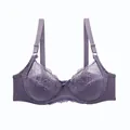 Elegant women's plus size full cup purple lace underwire bra with thin sheer cups - 38/85D / Tops / Purple