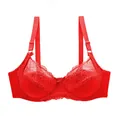 Red plus size full cup lace bra with underwire support and adjustable shoulder straps - Red