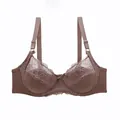 Elegant mauve large size full cup lace bra with underwire and adjustable shoulder straps - Coffee
