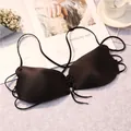 Elegant black strapless adhesive bra with lace-up front and multi-strap back design - Letter A / Tops / Black