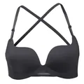 Nahtloser schwarzer Push-up-BH mit sexy überkreuzten Rückenträgern für Damen - XL / Schwarz