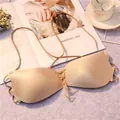 Beige seamless push-up bra with lace-up front and cross-back straps - Letter A / Tops / Nude