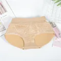 Elegant beige floral lace padded butt-lifting control panties for women's body shaping - 123 Vine Middle Waist Nude
