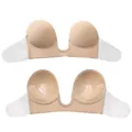 Naadloze diepe U-vormige strapless plak bh in huidskleur met transparante vleugels - Letter A / Abrikoos