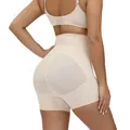 High-waist butt lifter shaper panty with lace trim in beige - S / Bottoms / Nude