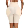 High-waisted tummy control shapewear with padded hips and butt lifting for women in beige - S / Bottoms / Nude