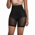 Seamless high-waisted tummy control shapewear shorts with breathable mesh panels in black - S / Bottoms / Black