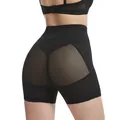High-waisted black tummy control shaper shorts with lace trim and mesh butt lifter - S / Bottoms / Black