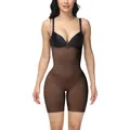 Seamless high-waisted shapewear bodysuit in chocolate brown for tummy control and hip lifting. - Dark Brown