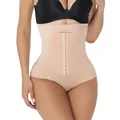 High-waist nude tummy control shapewear panty with adjustable front hooks closure for slimming - M / Bottoms / Deep Skin
