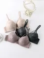 Close-up detail of lace push-up bras with elegant thin shoulder straps - 70B / Tops / Apricot