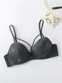 Close-up of charcoal grey floral lace bra showing intricate embroidery and straps - 70B / Tops / Dark Gray