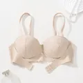 Detailansicht der eleganten beige Blumen-Spitze an einem Push-up-BH für Damen und Frauen - 70B / Hautfarben