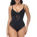 Black lace deep V-neck bodysuit shapewear for tummy control and body sculpting - Top And Bottom (2367-New) / S / Black