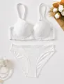 Elegant white lace lingerie set including padded bra and matching panties for women - 70B / Top And Bottom / White