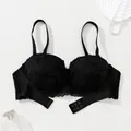 Eleganter schwarzer Push-up-BH mit floraler Spitze, sexy Lingerie-Detail - 70B / Schwarz