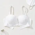 Eleganter weißer Spitzen-Push-up-BH mit Blumenmuster und Hakenverschluss hinten - 70B / Weiß