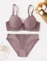 Elegant mauve lace lingerie set featuring a bra and matching panties for women - 70B / Top And Bottom / Dusty Pink
