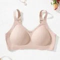 Seamless ice silk wireless bra in nude beige color with comfortable wide shoulder straps - XS / Tops / Nude