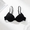 Comfortable black push-up bra for teen girls featuring a trendy letter print band - 75B / Tops / Black