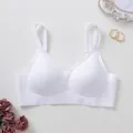 Elegant white seamless wireless bra with jelly strip support and comfortable wide straps - White