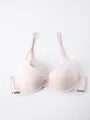 Seamless push-up underwire bra featuring a contrast letter print elastic band in pink - 70B / Tops / Nude
