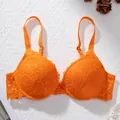 Elegant orange lace push-up bra featuring a delicate floral pattern and soft fabric - Orange