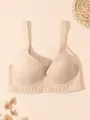 Detailed view of comfortable beige gathered bra with supportive wide straps on neutral background - 70B / Apricot