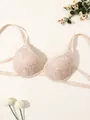 Close-up of elegant beige lace bra with delicate floral patterns - 70B / Tops / Apricot