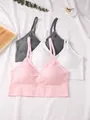 Selection of seamless ribbed bralettes in pink, white, and grey colors - S / Tops / White