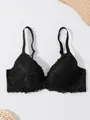 Elegant black floral lace push-up bra with underwire support for a flattering silhouette - 70B / Tops / Black