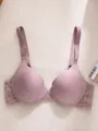 Elegant mauve push-up bra featuring vertical striped cups and decorative floral lace wings - 70B / Tops / Dusty Pink